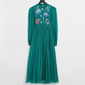 ASOS Maternity Embroidered Dress Forest Green US 10 Medium